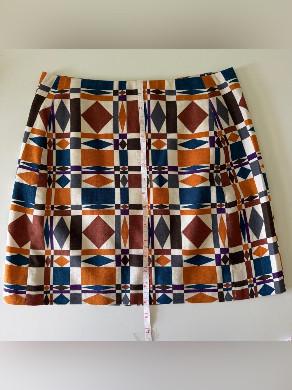 Sezane Geometric Plaid Mini Skirt in Navy, Mustard, Rust & Cream - Picture 8 of 8